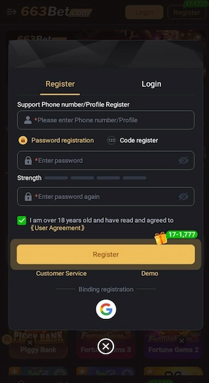 663Bet Game Register