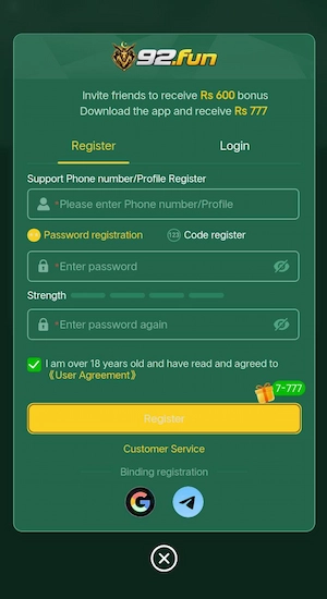 92Fun Game Register