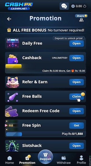 CASH PK Game Bonuses