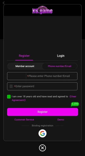 K6 Game Register