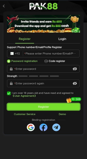 PAK 88 Game register