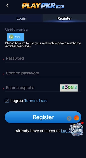 Play PKR Game Register